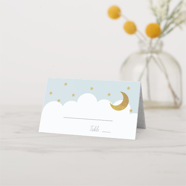 Stars & Moon Baby Blue Boy Place Card (Front)