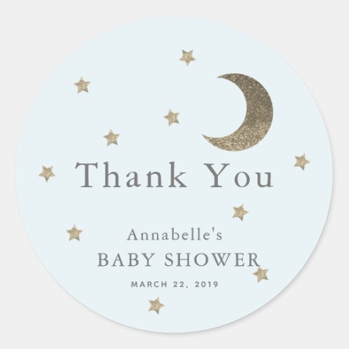 Stars  Moon Baby Shower Blue Thank You Sticker