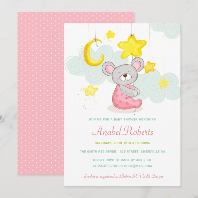 Stars Moon Baby Shower Invitation (Front/Back)