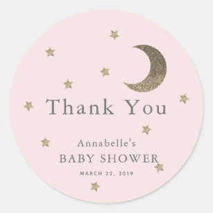 Stars & Moon Baby Shower Pink Thank You Sticker