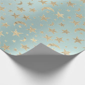 Stars Moon Blue Aqua Gold Metal Sky Champaign Wrapping Paper (Corner)
