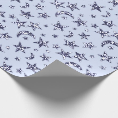 Stars Moon Blue Pastel Celestial Spark Navy Boy Wrapping Paper