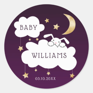 Stars Moon Bunny Gold Purple Baby Shower Classic Round Sticker