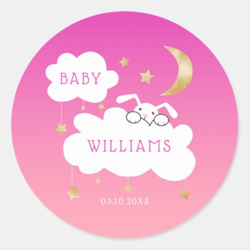 Stars Moon Bunny Pink Gold Baby Shower Classic Round Sticker