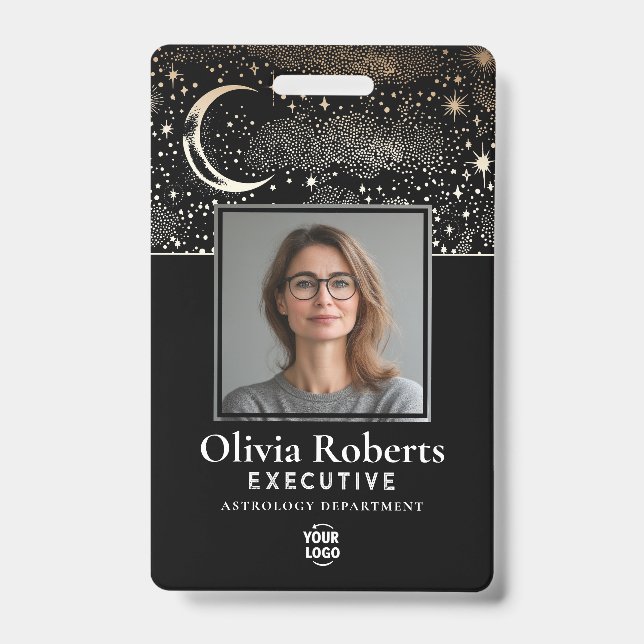 Stars Moon Celestial Night ID Company Security Badge (Front)
