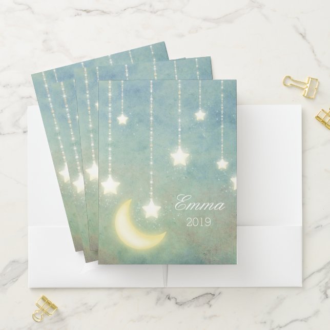 Stars Moon Celestial Shiny Glowing Lights Pocket Folder (In Situ)