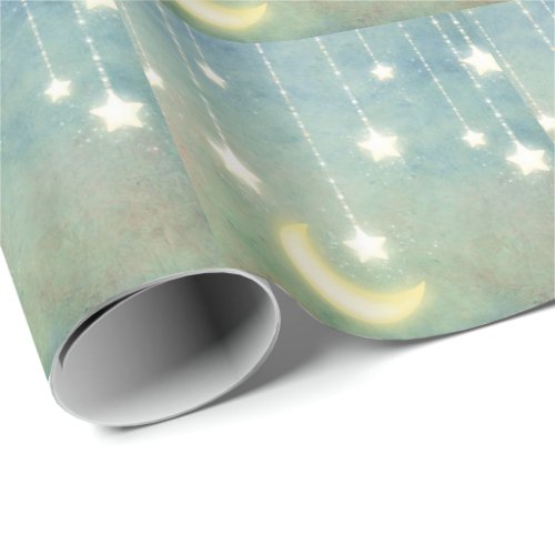 Stars Moon Celestial Shiny Glowing Lights Wrapping Paper
