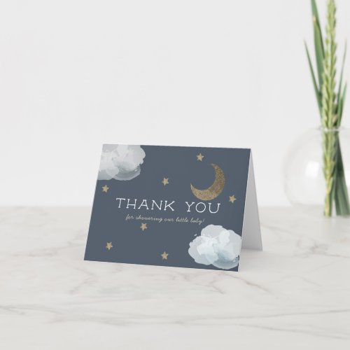 Stars Moon Cloud Blue Baby Shower Thank You Card