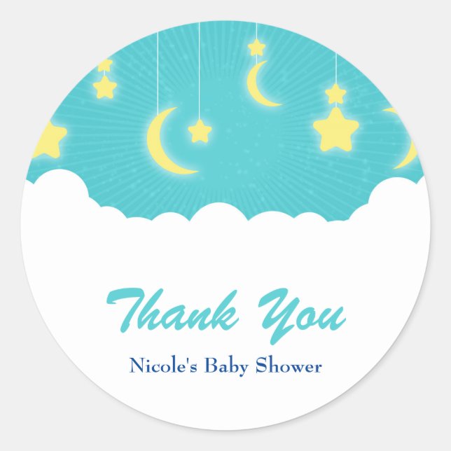 Stars Moon & Clouds Baby Shower Favor Stickers (Front)