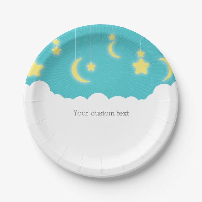 Stars Moon & Clouds Baby Shower Party Plates (Front)