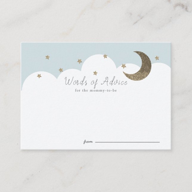 Stars Moon & Clouds Blue Baby Shower Advice Cards (Front)
