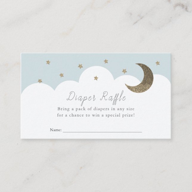 Stars Moon & Clouds Blue Diaper Raffle Ticket Enclosure Card (Front)