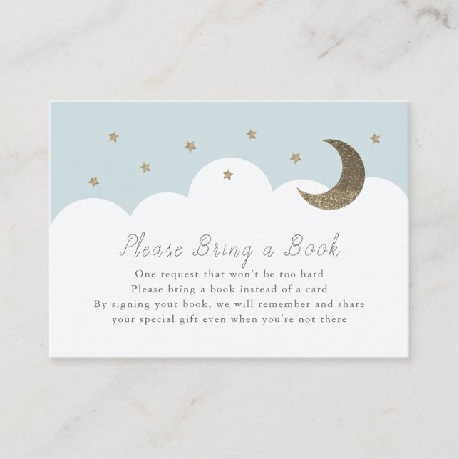 Stars, Moon & Clouds Blue Please Bring a Book Card (Front)