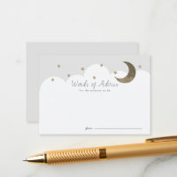 Stars Moon & Clouds Gray Baby Shower Advice Cards