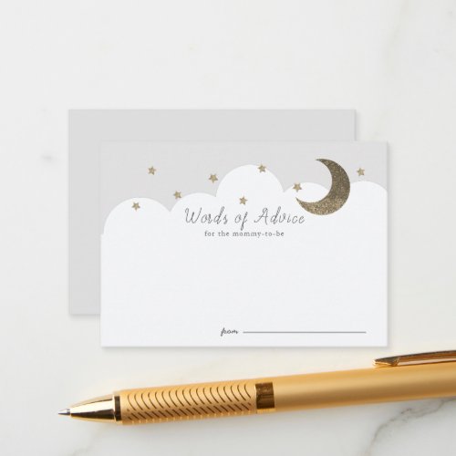 Stars Moon  Clouds Gray Baby Shower Advice Cards