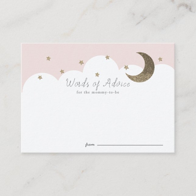Stars Moon & Clouds Pink Baby Shower Advice Cards (Front)