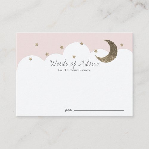Stars Moon  Clouds Pink Baby Shower Advice Cards