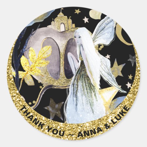 *~* Stars Moon Fairy Tale Gold Glitter Castle Classic Round Sticker