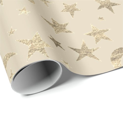 Stars Moon Ivory Creamy Gold Metall Sky Champaign Wrapping Paper