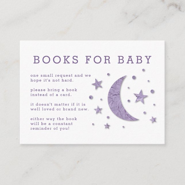 Stars Moon Lavender Baby Shower Book Request Card (Front)