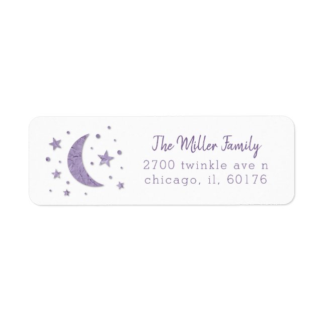 Stars Moon Lavender Baby Shower Label (Front)