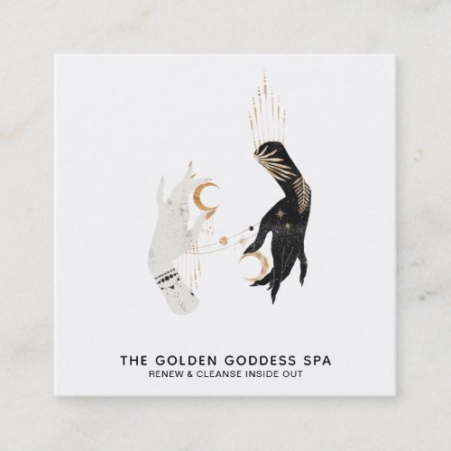  Stars Moon Mystic  Hands Gold Palm Leaves Spa Square Business Card