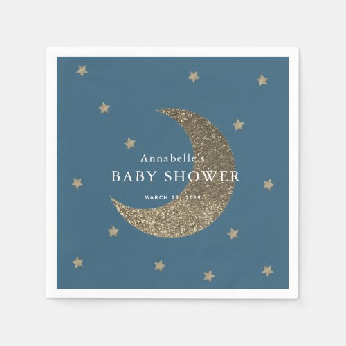 Stars  Moon Navy Blue Baby Shower Paper Napkins