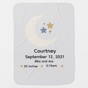 Stars & Moon Personalized Baby Birth Annoucement Blanket