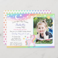 Stars & Moon Rainbow Sky Unicorn Birthday Photo Invitation