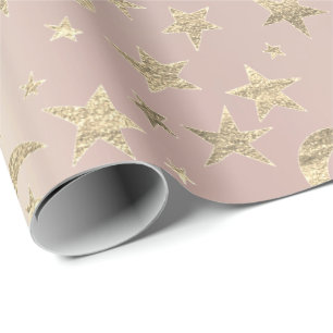 Stars Moon Skinny Blush  Gold Metal Sky Champaign Wrapping Paper