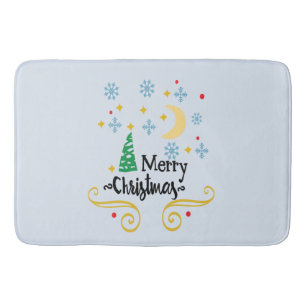 Stars, Moon, Snowflakes, and Merry Christmas Bath Mat
