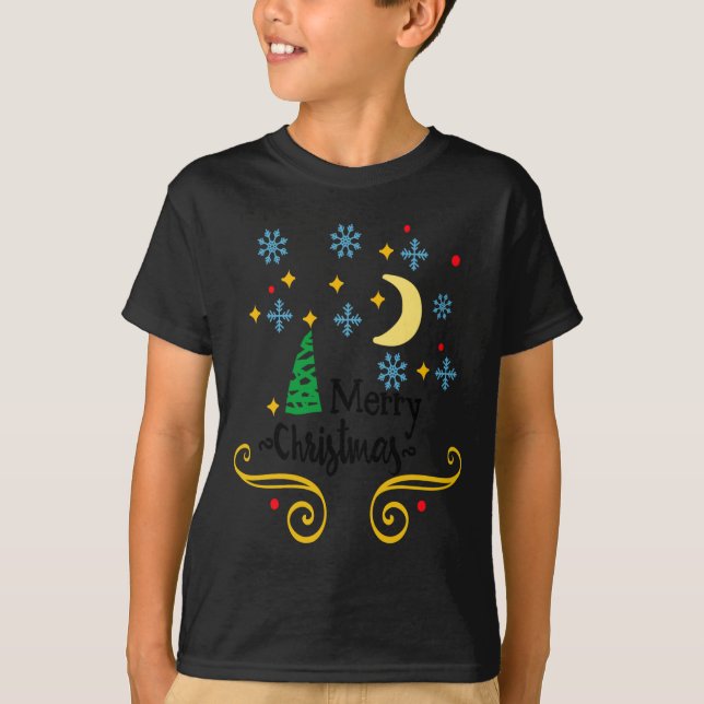 Stars Moon Snowflakes And Merry Christmas Kids  T-Shirt (Front)