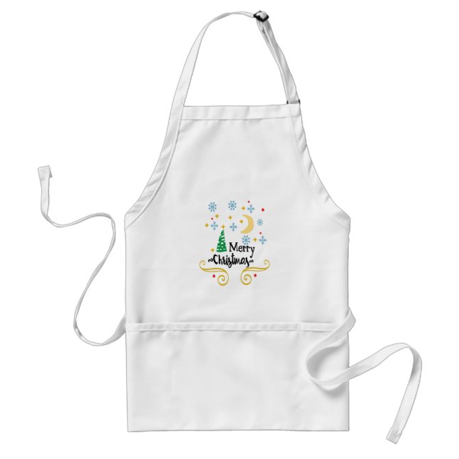 Stars, Moon, Snowflakes, and Merry Christmas, ZSSG Adult Apron (Front)
