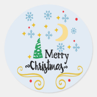 Stars, Moon, Snowflakes, and Merry Christmas, ZSSG Classic Round Sticker