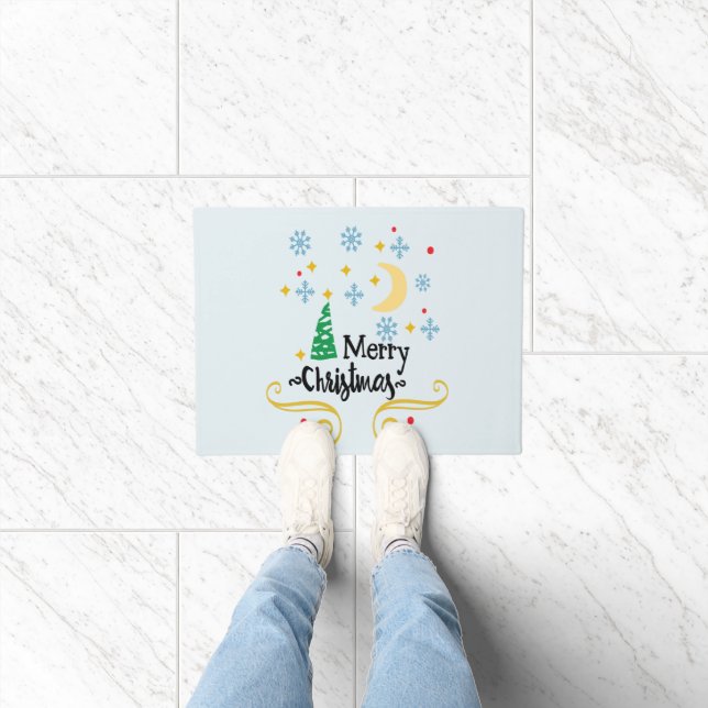 Stars, Moon, Snowflakes, and Merry Christmas, ZSSG Doormat (Indoor)