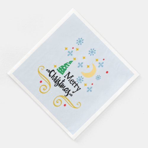 Stars Moon Snowflakes and Merry Christmas ZSSG Paper Dinner Napkins