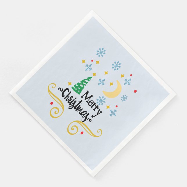 Stars, Moon, Snowflakes, and Merry Christmas, ZSSG Paper Dinner Napkins (Corner)