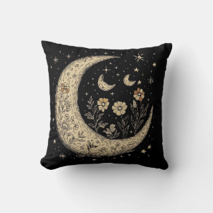 Stars Moons Boho style Throw Pillow