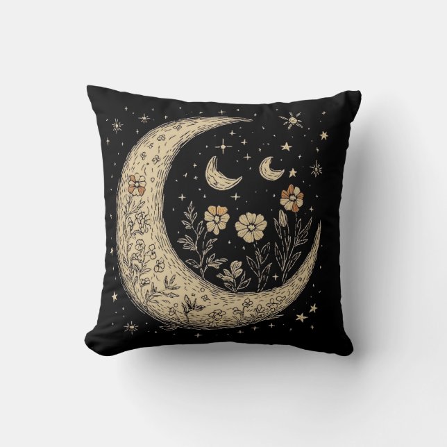Stars Moons Boho style Throw Pillow (Front)