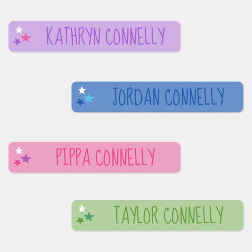 Stars Multi Color Quirky Name Back To School Labels