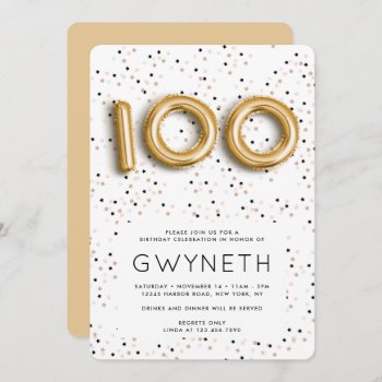 Stars N Gold Foil Balloon Type 100th Birthday Invitation by mistyqe at Zazzle