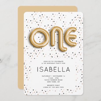 Stars N Gold Foil Balloon Type 1st Birthday Invitation by mistyqe at Zazzle