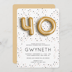 Stars n Gold Foil Balloon Type 40th Birthday Invitation