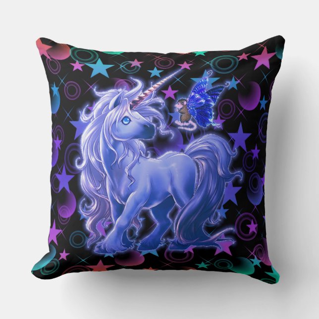 Stars 'n Stuff Blue Unicorn Throw Pillow (Front)