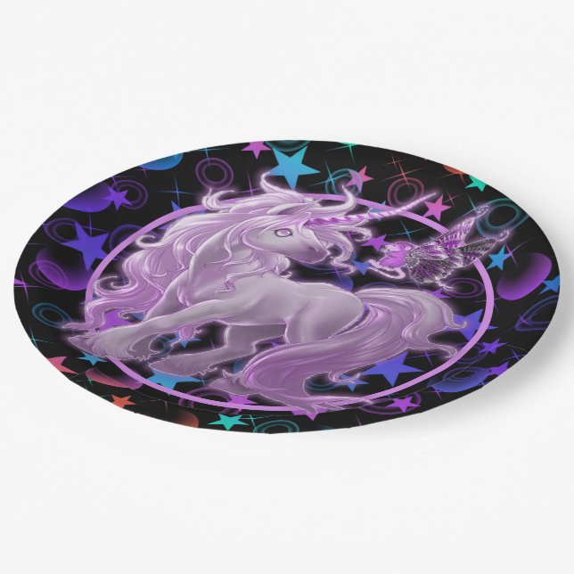 Stars 'n Stuff Pink Unicorn Paper Plates (Angled)