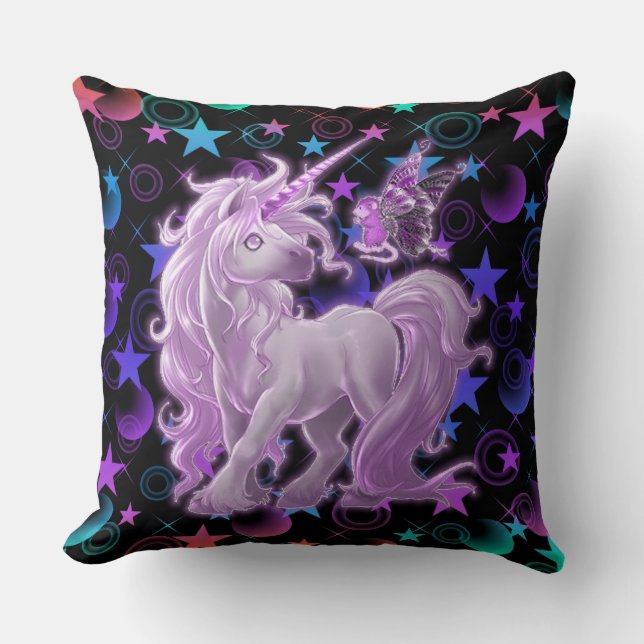 Stars 'n Stuff Pink Unicorn Throw Pillow (Front)