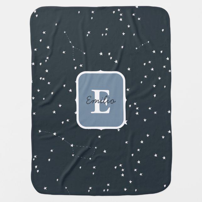 Stars Navy Blue Patterned Baby Boy Blanket (Front)