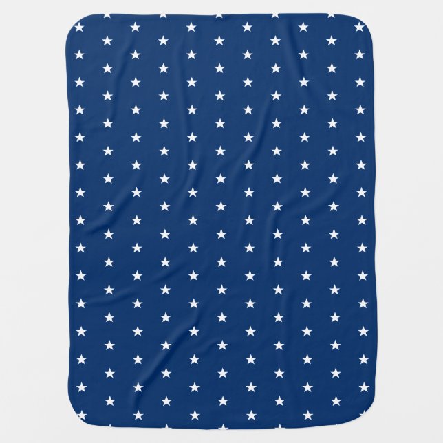Stars navy blue white pattern baby blanket (Front)