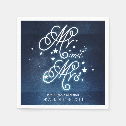 Stars Navy Enchanted Mr and Mrs Wedding Napkins