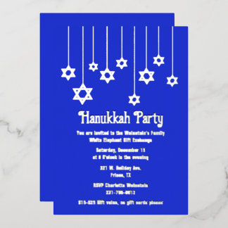 Stars of David Hanukkah Party Foil Invitation